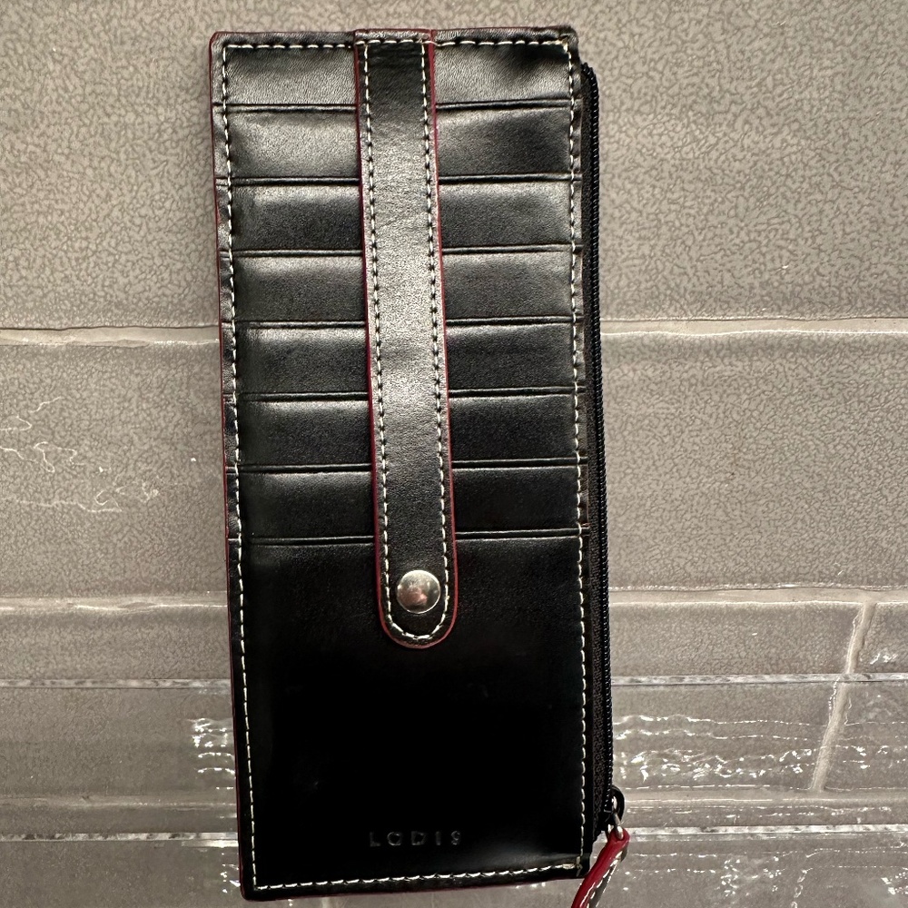 LODIS Slim Credit Card Coin Wallet ID 7 Pocket Black Leather